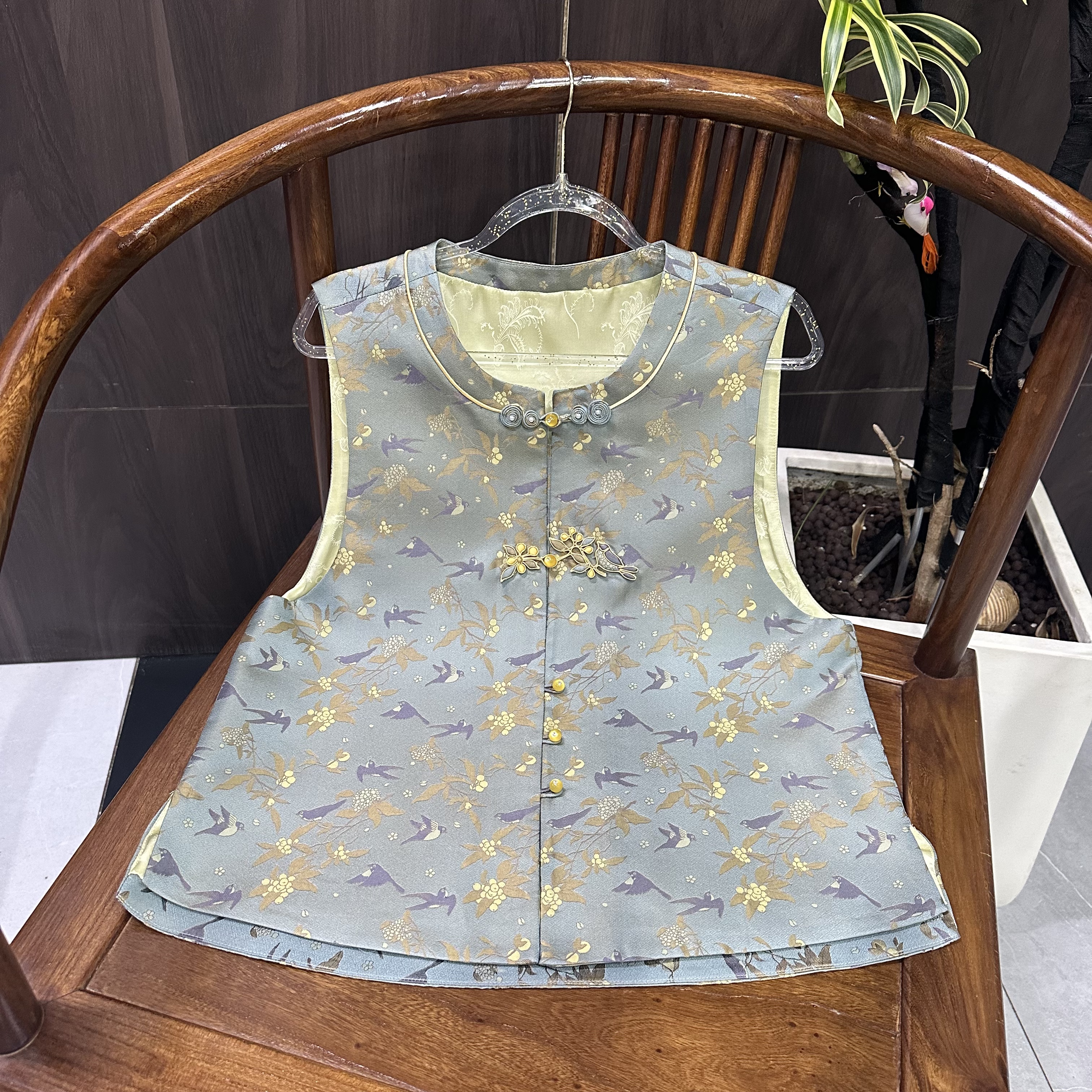 【现货实拍】钱小萍新中式立领马甲国风宋锦上衣百搭【琵琶山雀】