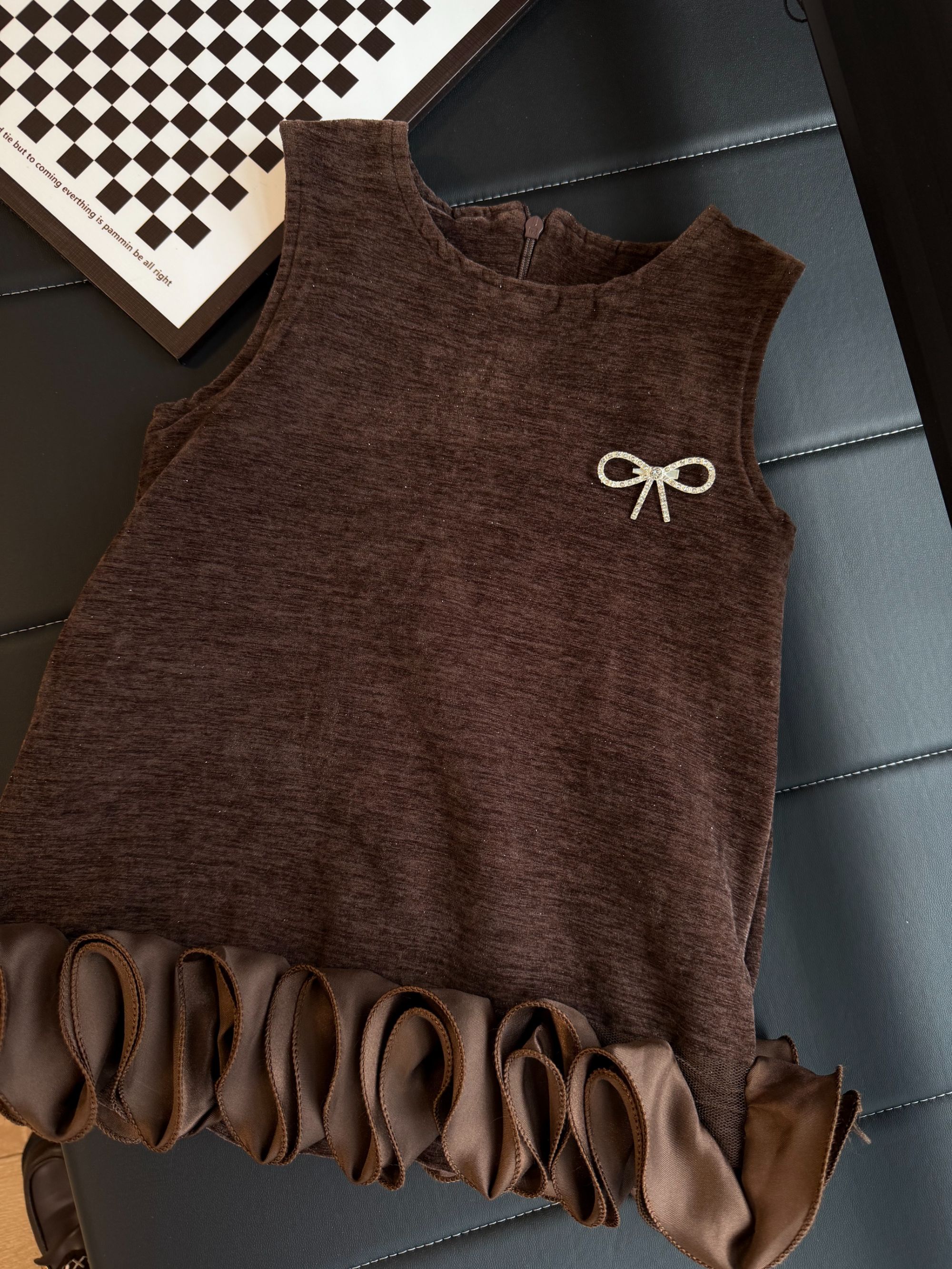 儿童加绒秋冬连衣裙棕色复古咖色卡其可爱女孩裙子潮流AJ90308