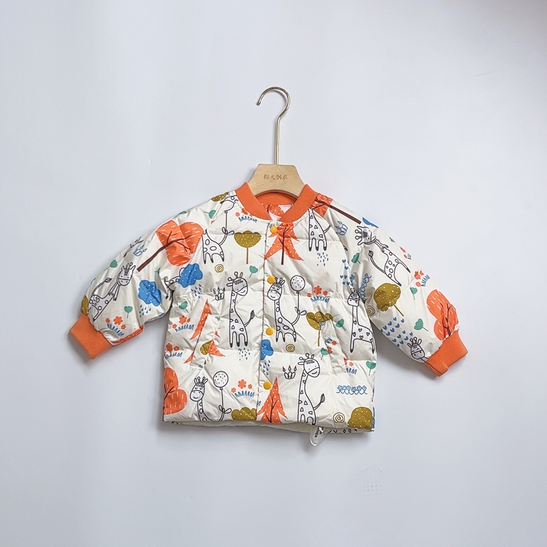 【清货】冬款90白鸭绒韩版印花小童保暖儿童棒球领羽绒夹克23032