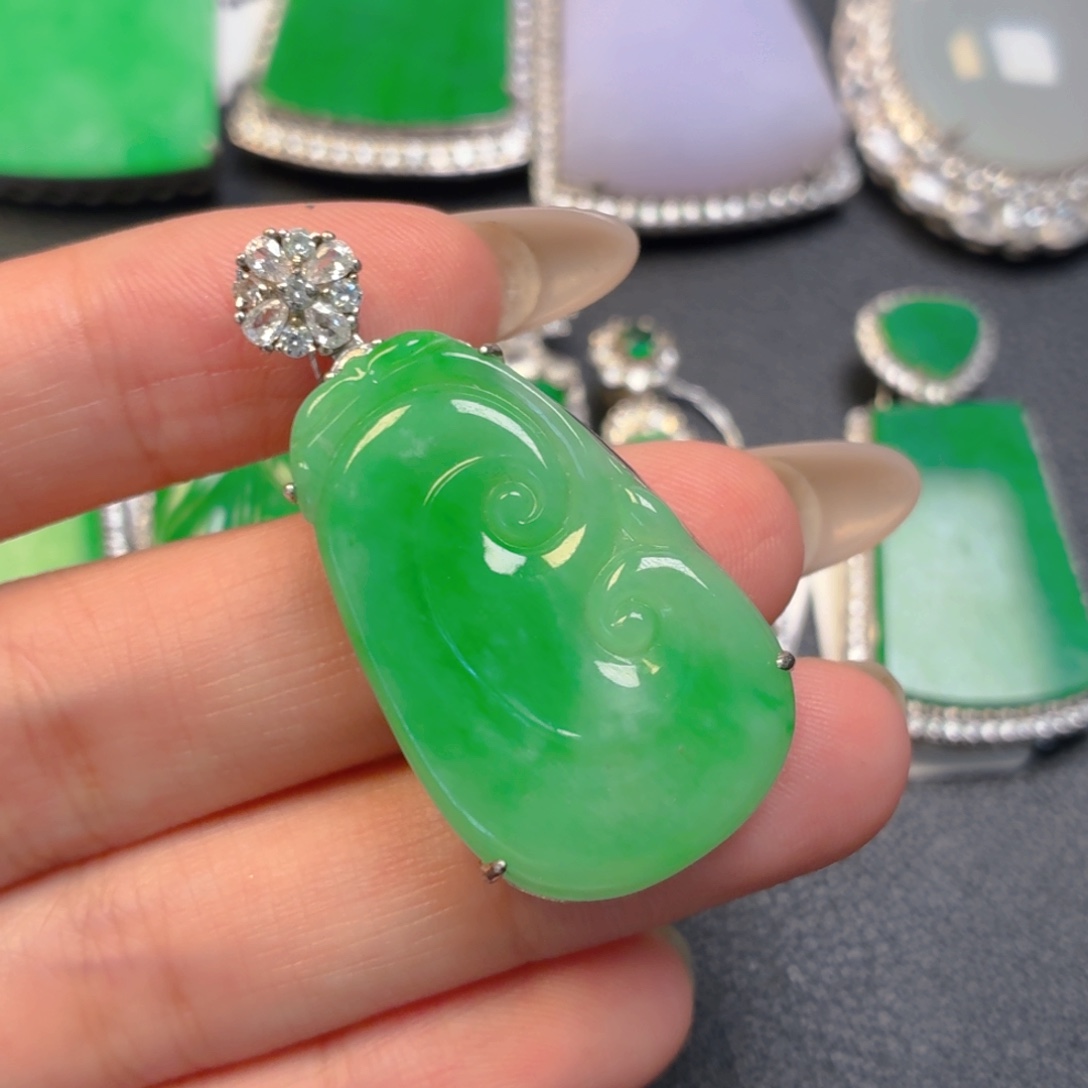 翡翠银S925镶嵌吊坠(不含链)