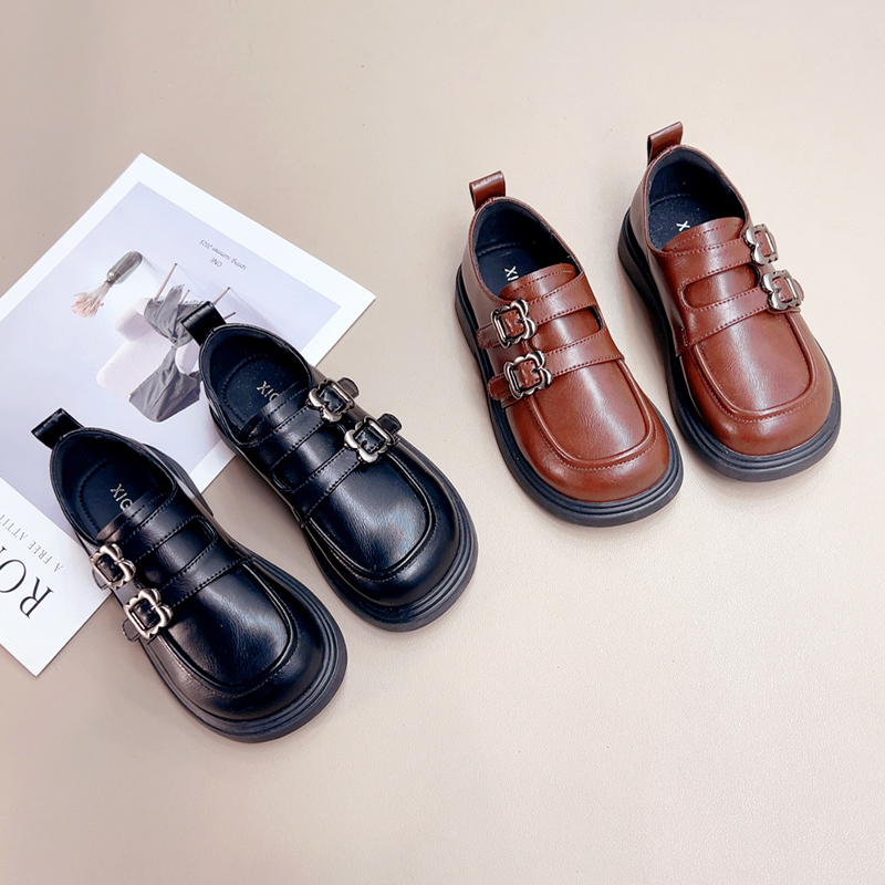 西瓜西2793女童小皮鞋童鞋2025春秋季新款儿童乐福鞋黑色表演单鞋