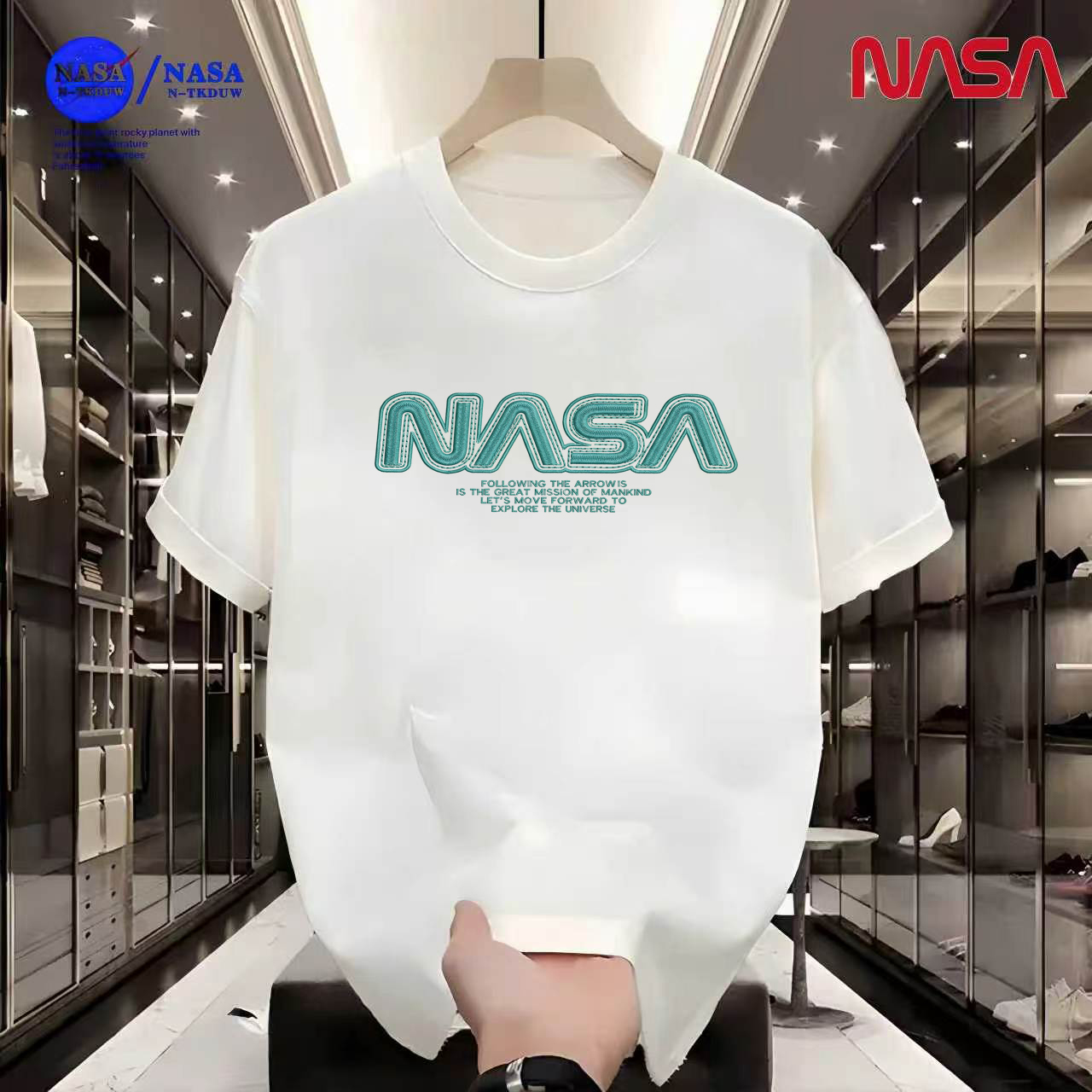 D16NASA联名重磅T恤男女同款时尚百搭圆领t恤短袖【大绿NASA】A-04