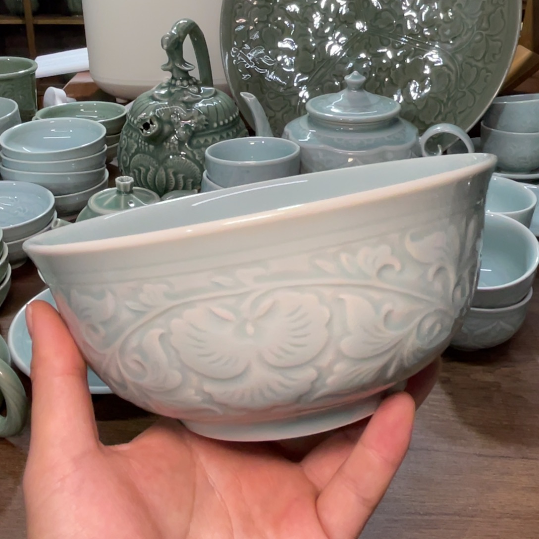 正品天青色牡丹碗2只