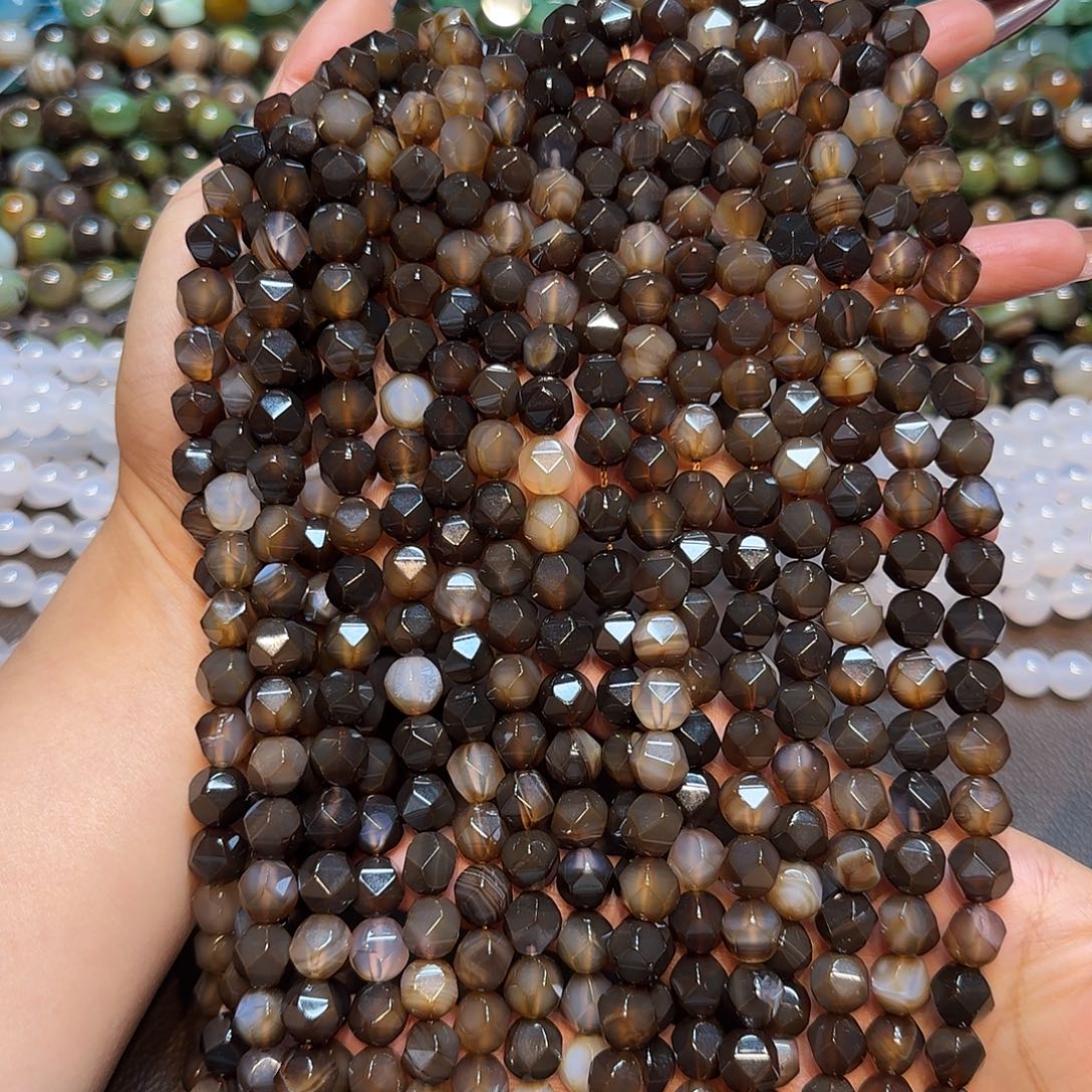 玛瑙/玉髓未镶嵌珠宝半成品天然美拉德糖色玛瑙10mm切面一条