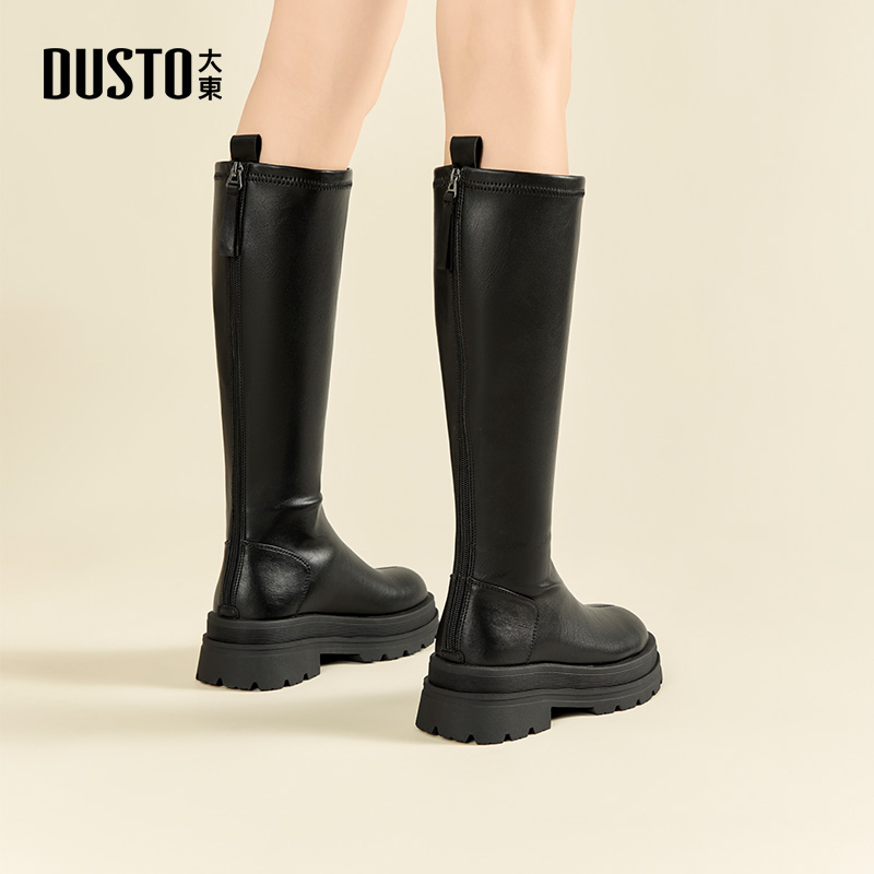 大东靴子女长筒靴2025秋冬加绒美拉德风黑色百搭厚底增高女靴0119