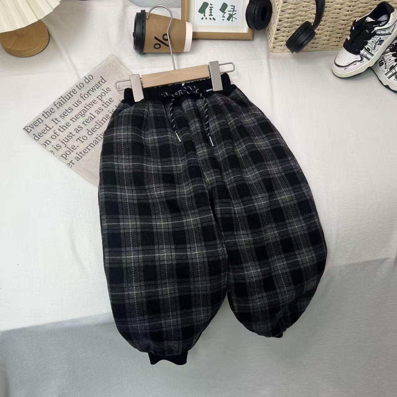 儿童加绒加厚格子休闲保暖裤2025冬季新款男童女童3-12岁A-339