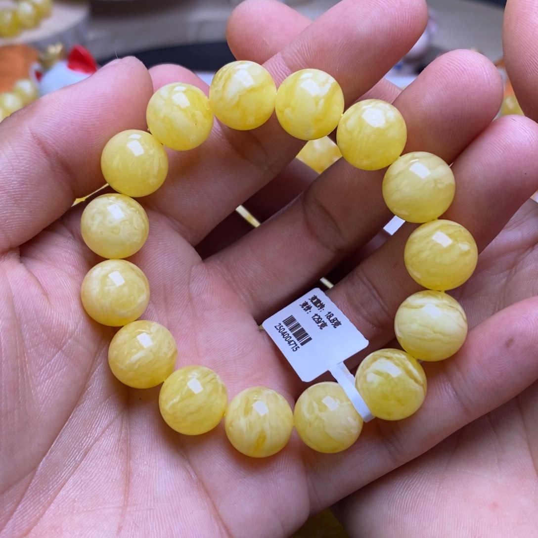 未镶嵌蜜蜡裸石12+圆珠手串