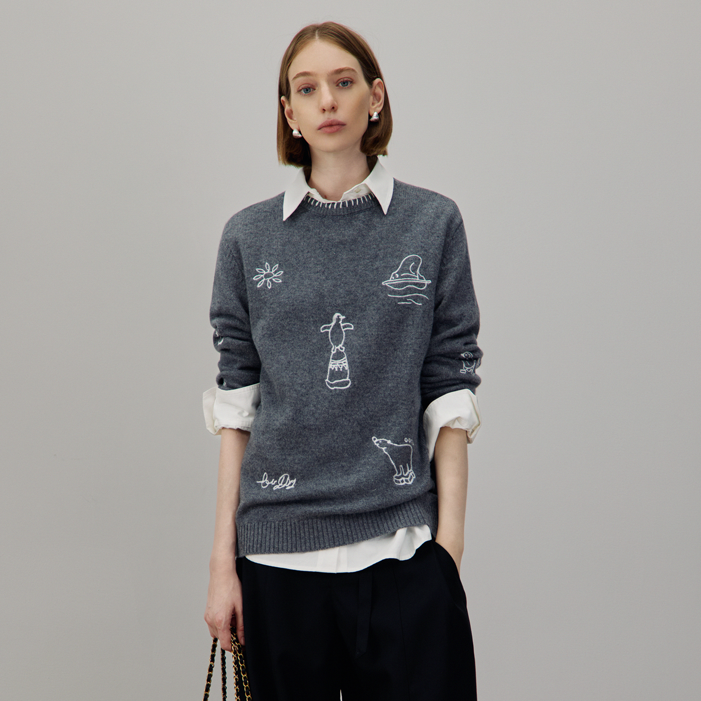 DNCY丨记忆荒岛 100羊毛针织衫毛衣女2025年冬季新款打底长袖上衣