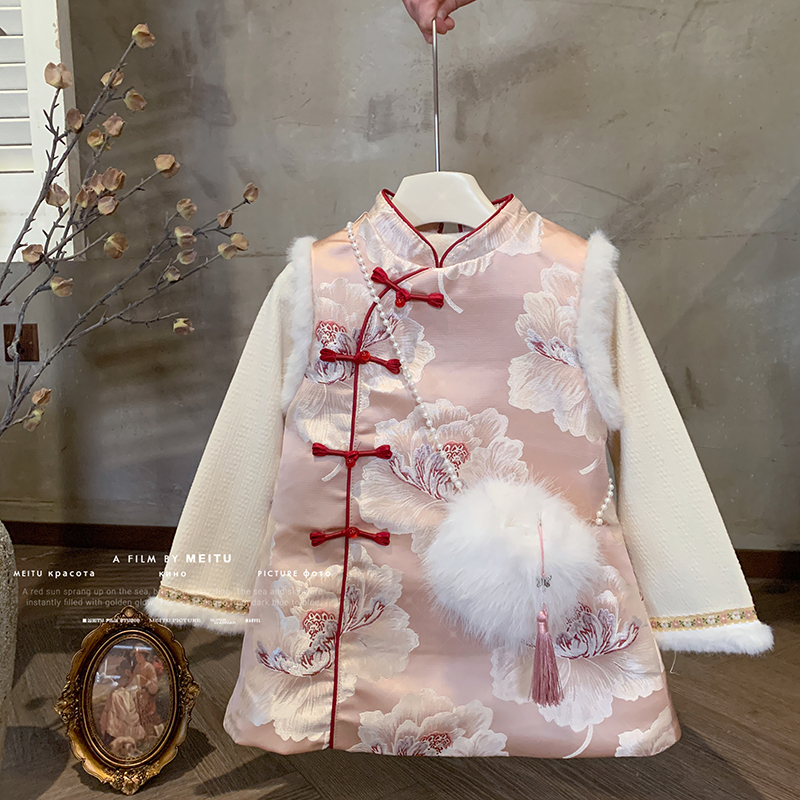 【本妈】“唯有牡丹真国色”女童国风加绒打底+夹棉印花裙23251 29‘9’