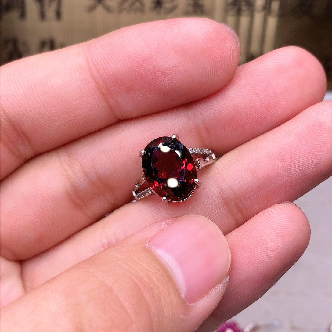 石榴石戒指银S925镶嵌