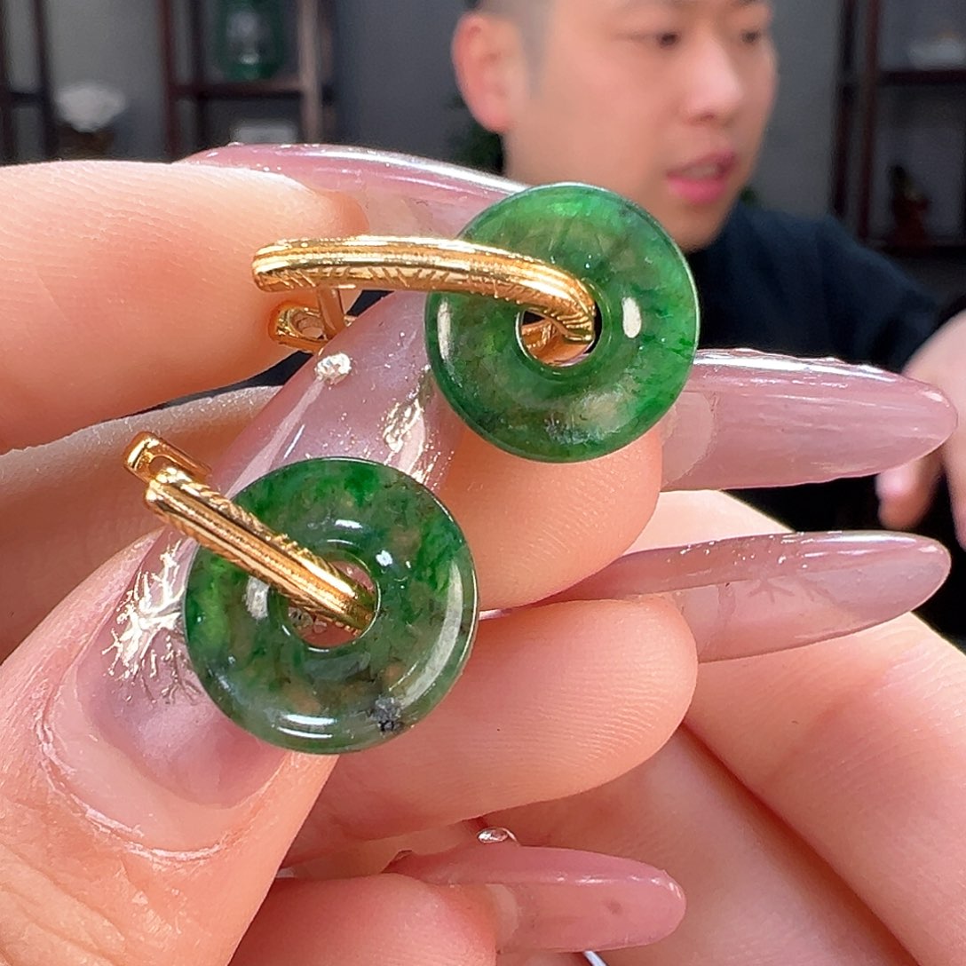 翡翠耳饰银S925镶嵌耳环12