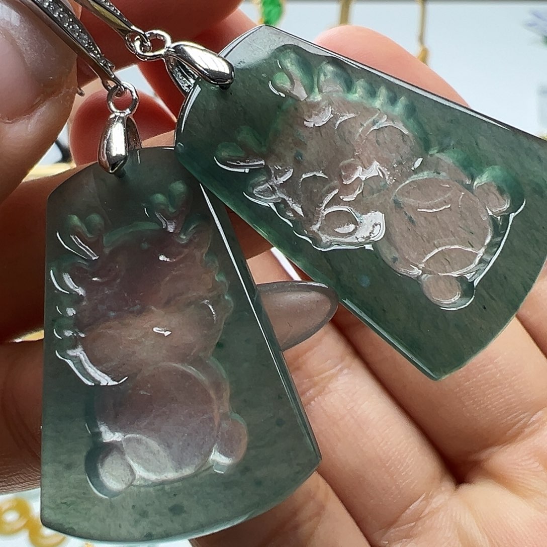 翡翠银S925镶嵌耳饰天然缅甸A货翡翠