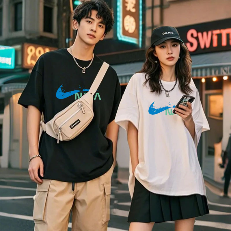 007联名款潮牌T恤男女同款时尚百搭圆领印花t恤短袖nasa勾