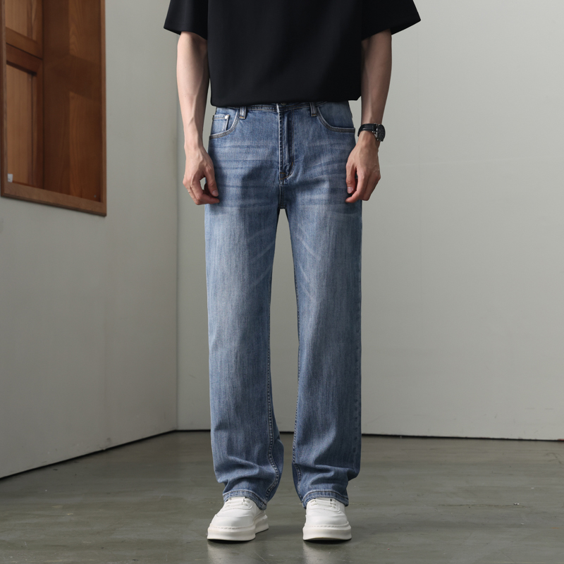 夏季薄款浅色轻薄牛仔裤九分男款潮宽松直筒长裤子2025新款