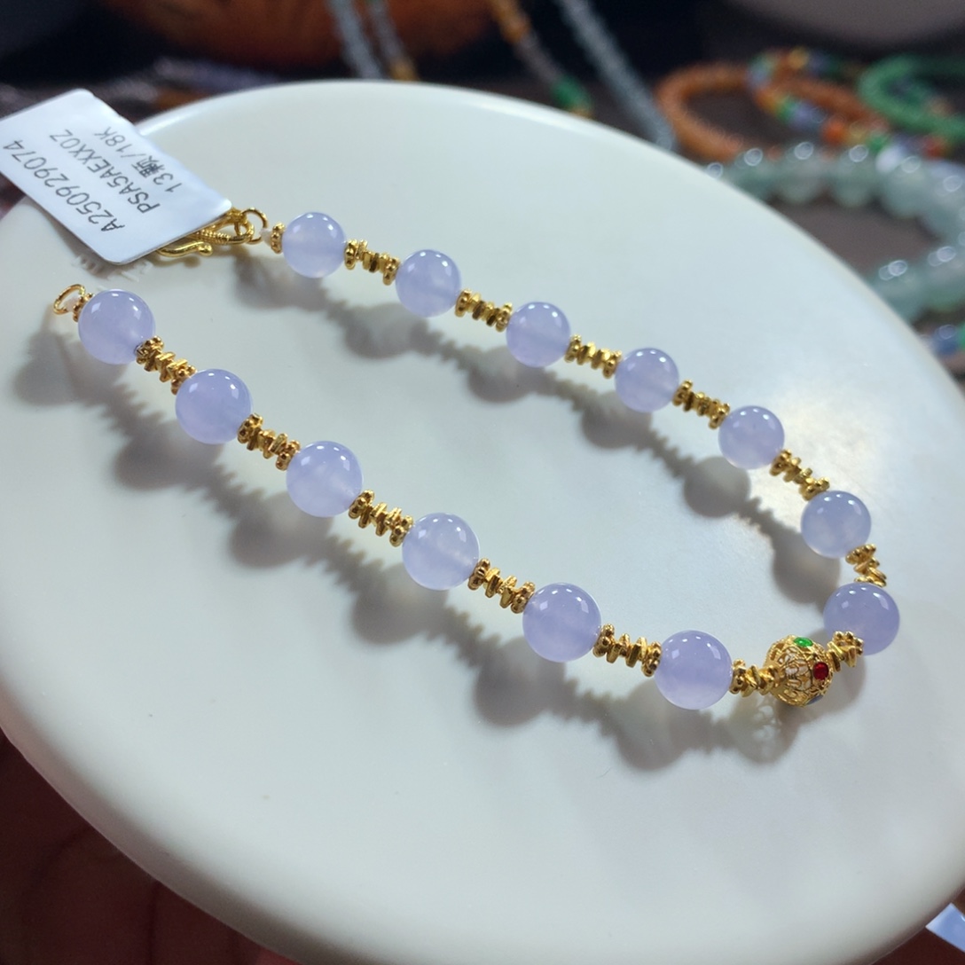 翡翠未镶嵌手链18.k金玉满堂冰粉紫手链卡6.6