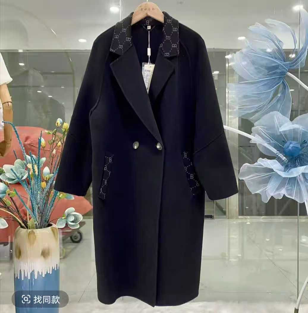 A1578时尚长款女百搭毛呢外套西装领韩版大衣女装外套气质双面呢