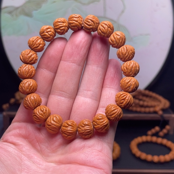 桃核手串12金蟾手串