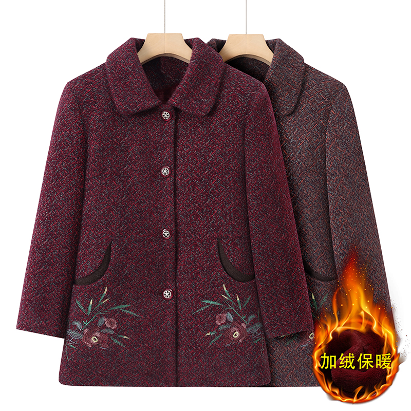 奶奶秋冬外套女中老年人高档加绒上衣妈妈冬装加厚老太太加棉衣服