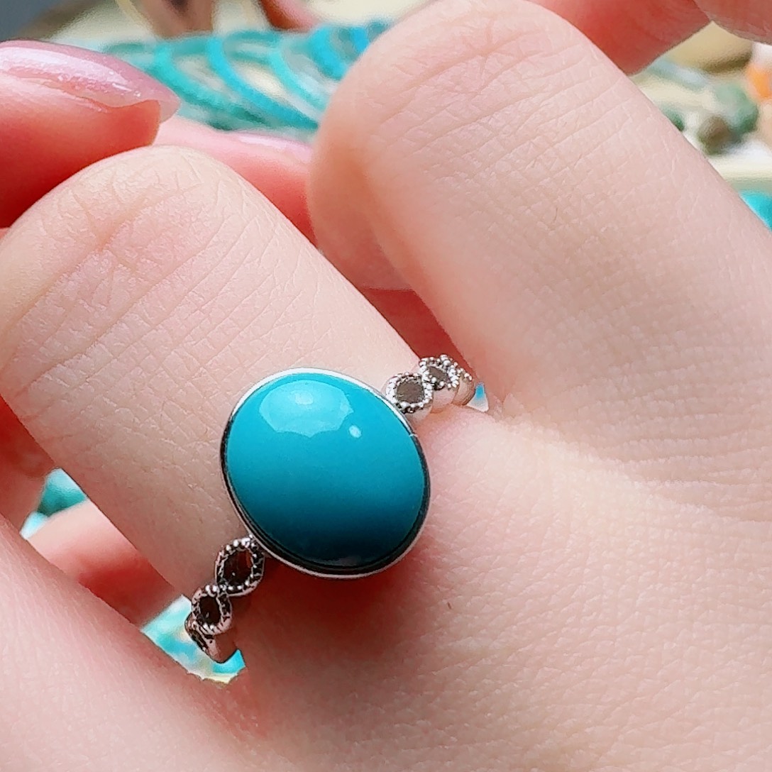 绿松石银S925镶嵌高瓷玉化蓝女戒