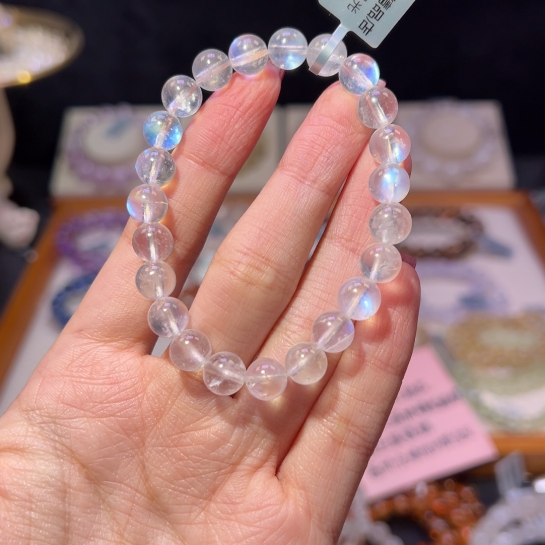 月光石手串未镶嵌淅*记8m灯泡冰体蓝月光