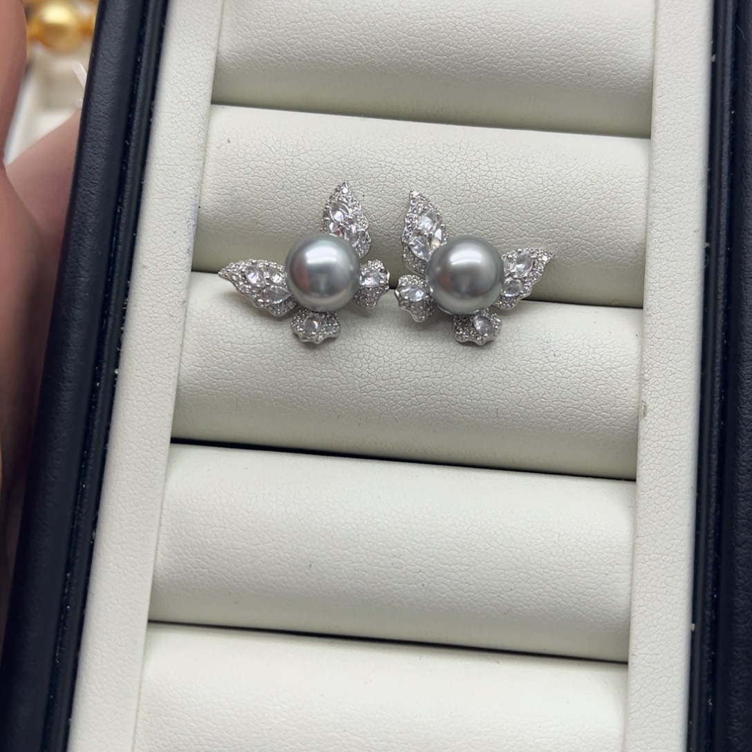 海水珍珠耳饰银S925镶嵌