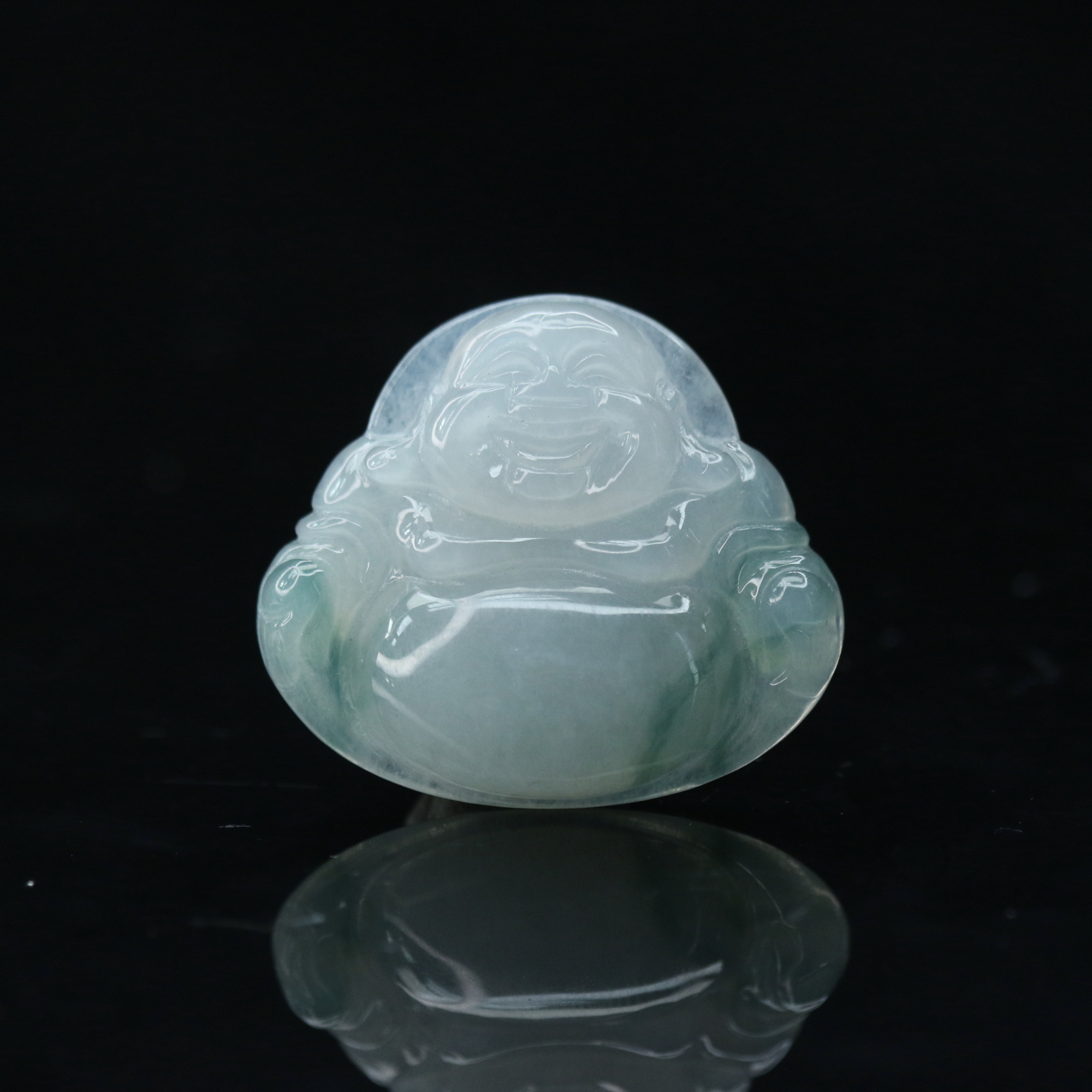 3天然缅甸翡翠A货冰飘蓝花佛公/700448/上海嘉禾拍卖