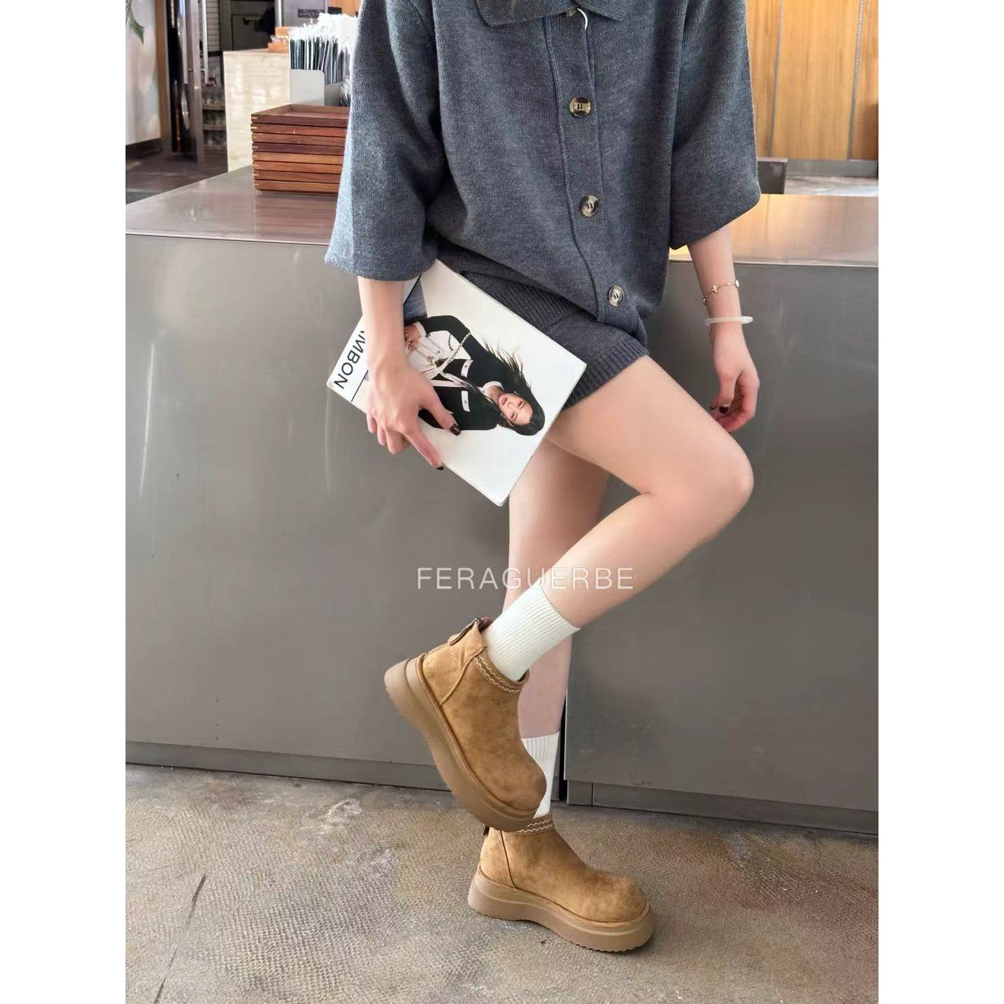 法拉姿-厚底“牛皮”“底厚5cm”增高马丁靴#908881