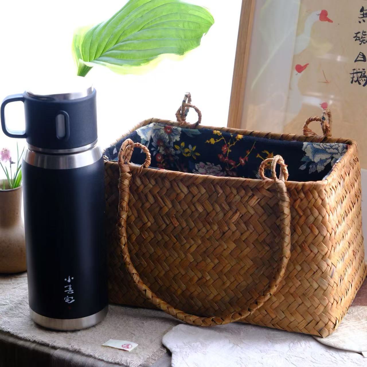 小喜宅 草编出游包+新款保温杯