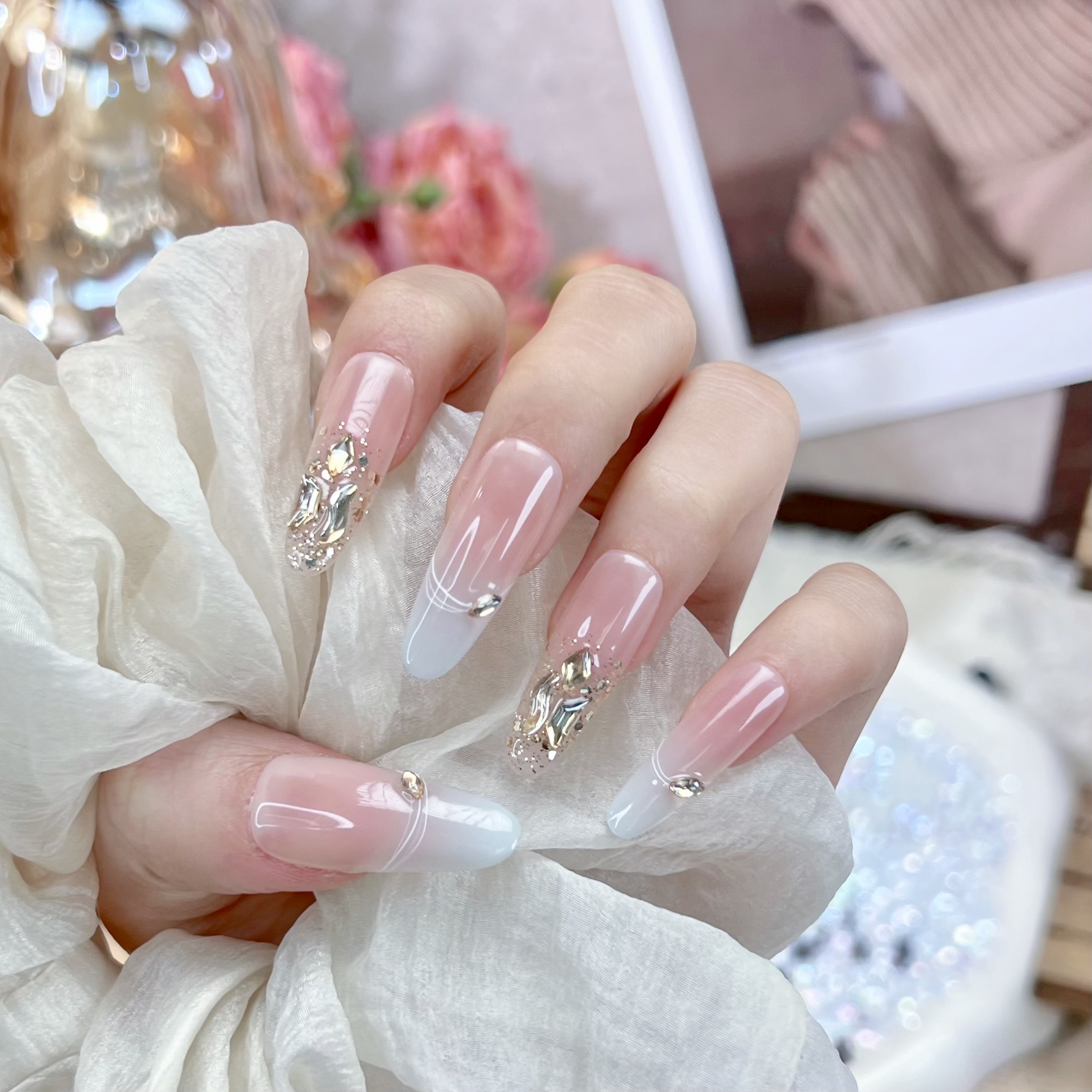 【仙气海盐】纯手工穿戴甲穿戴式光疗甲冰透渐变猫眼简约四季流行