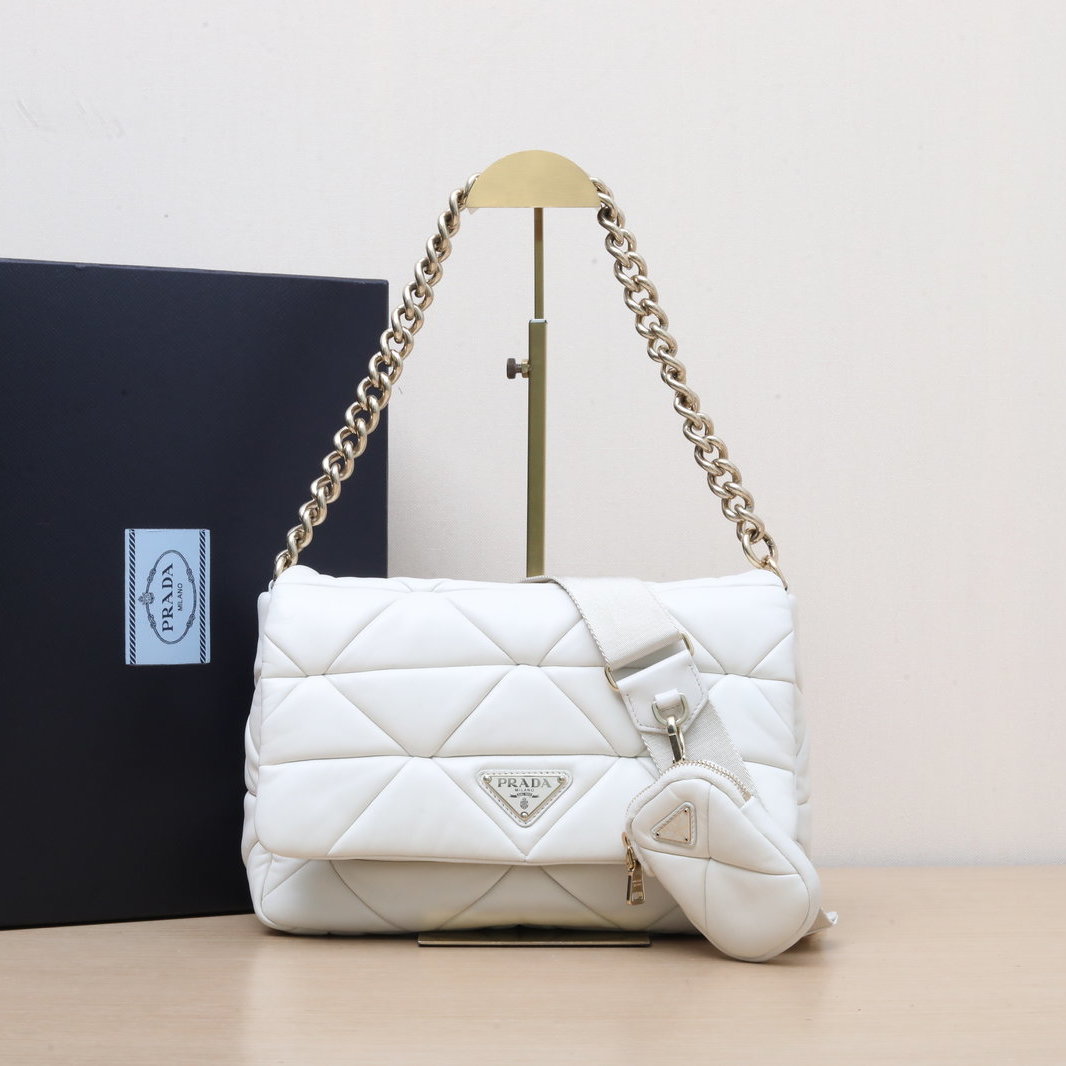 95新 Prada/普拉达 黑黑白色 皮革S Spectrum 三合一 单肩包