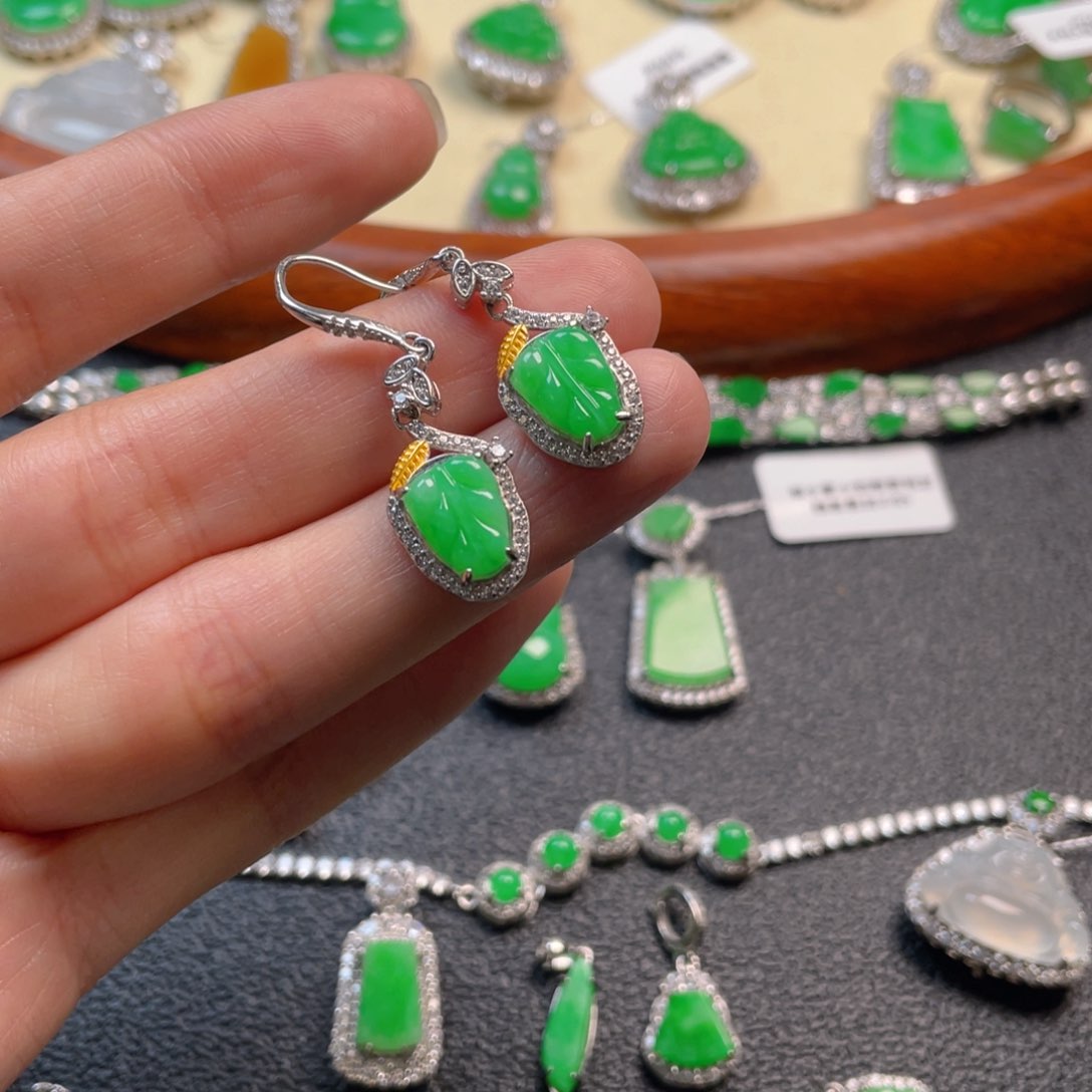 翡翠吊坠(不含链)银S925镶嵌耳坠