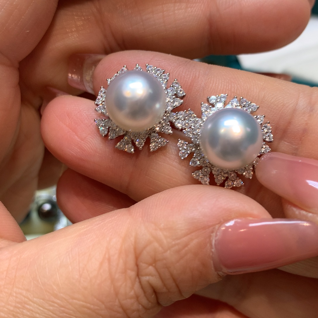 海水珍珠耳饰银S925镶嵌