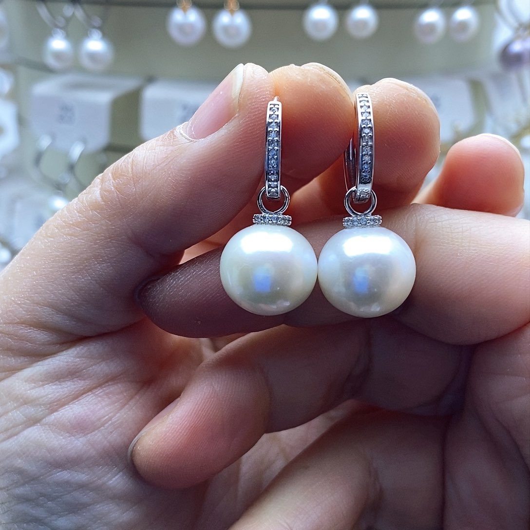 淡水珍珠耳饰银S925镶嵌?*