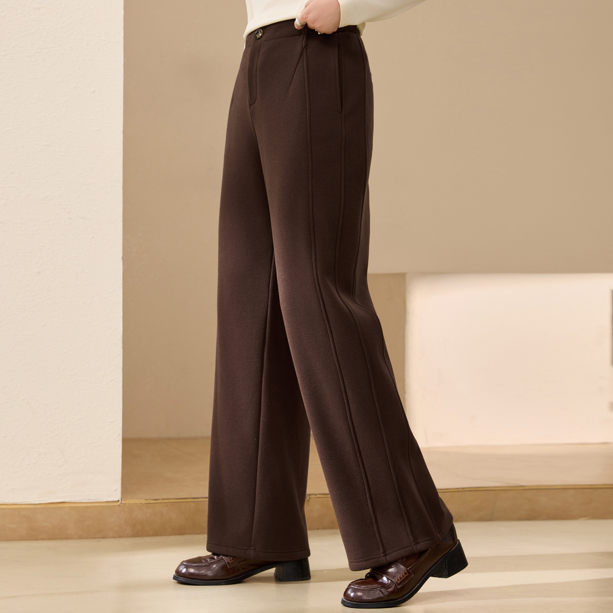 【加绒加厚糯米裤】纤莉秀W大码女装流光风美腿线紧腰休闲裤QK3207