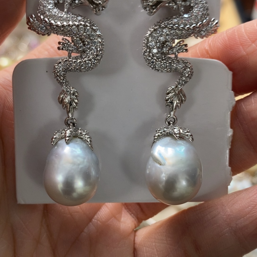 海水珍珠耳饰银S925镶嵌不退不换