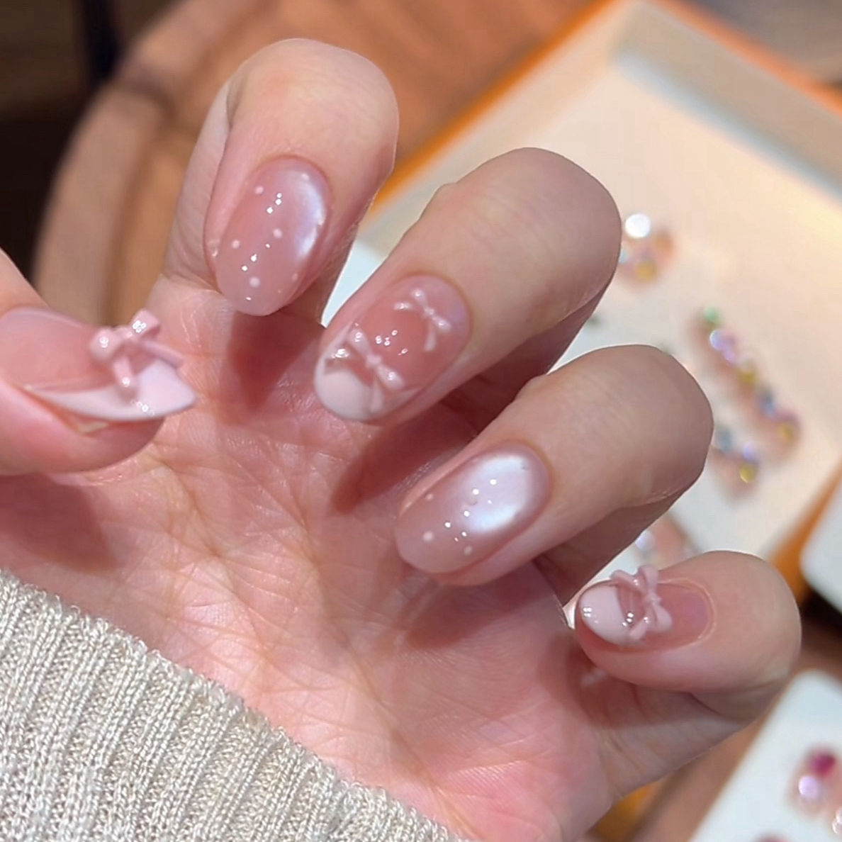 【甜心奶泡】纯手工可拆卸穿戴甲气质显白