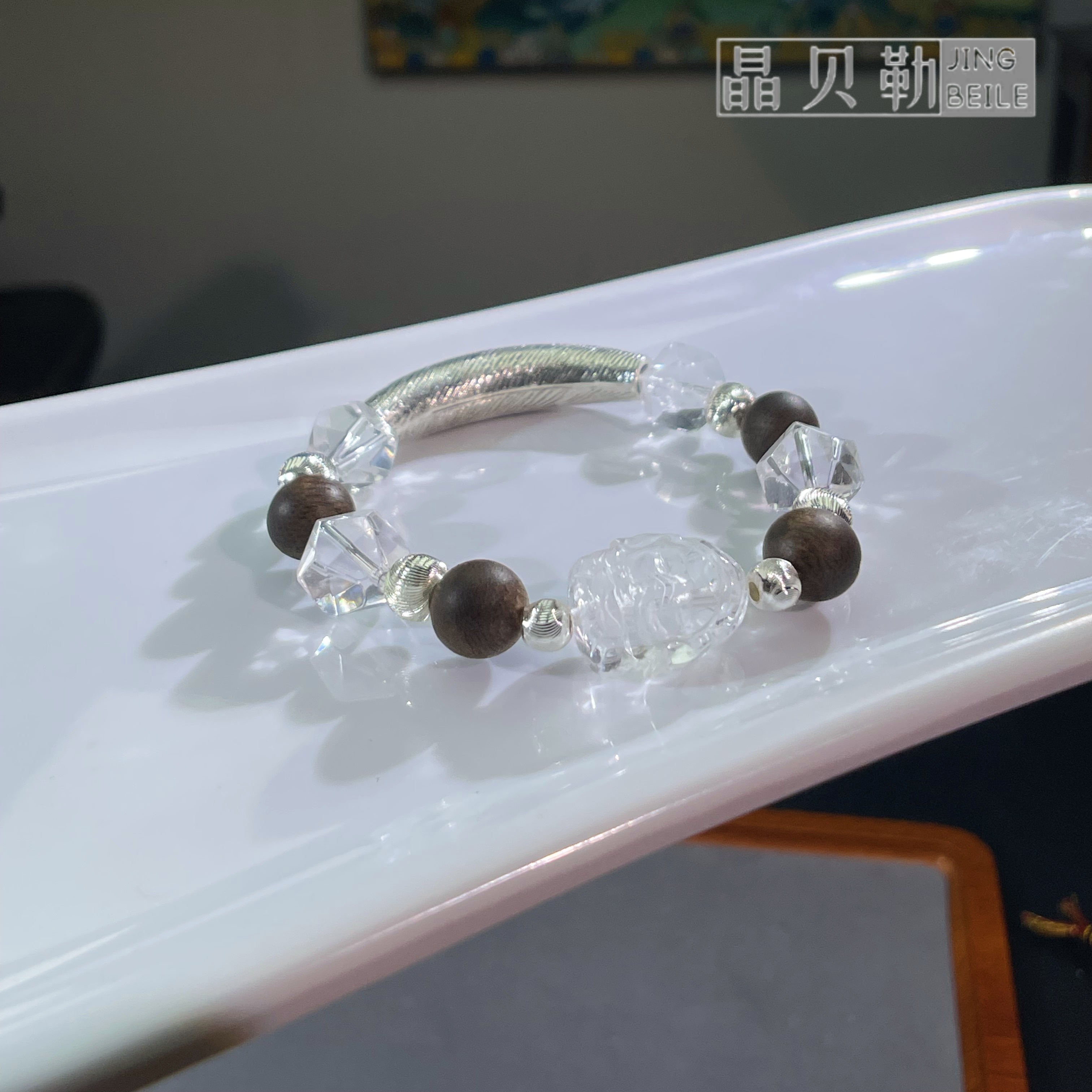 晶贝勒天然原创白水晶精工雕刻象神气质手链手串（多样性发货）