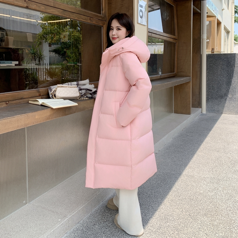 粉色羽绒服女长款过膝东北加厚连帽宽松2025冬新国标90白鸭绒外套