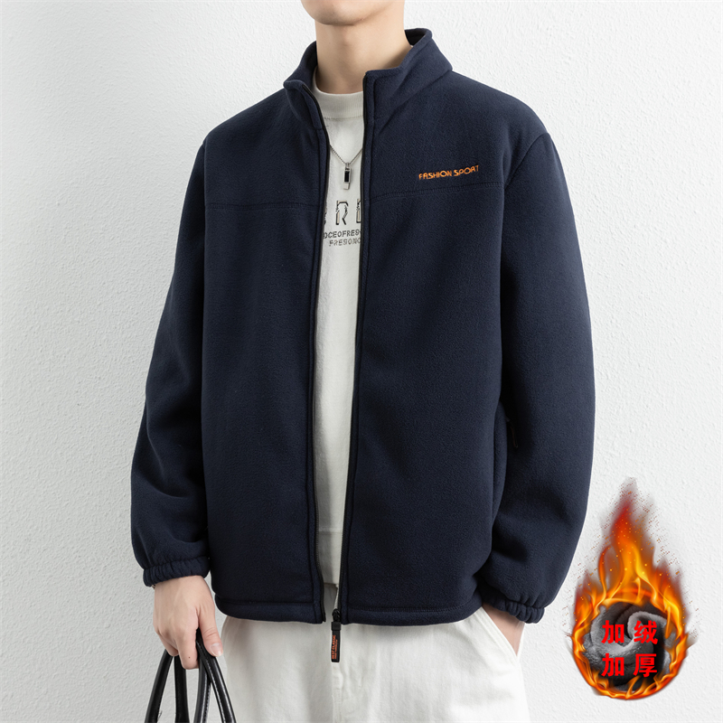 男士秋冬加绒加厚摇粒绒抓绒夹克保暖立领户外休闲上衣羊羔绒潮流