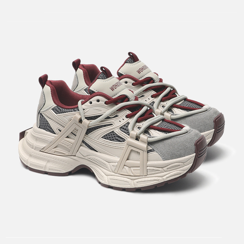 时尚真皮老爹鞋女厚底2025春季新款透气休闲百搭运动复古休闲鞋