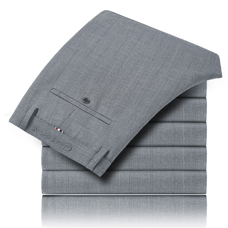 灰色男士40-50岁男裤修身直筒休闲裤高级感夏季薄款长裤弹力裤子