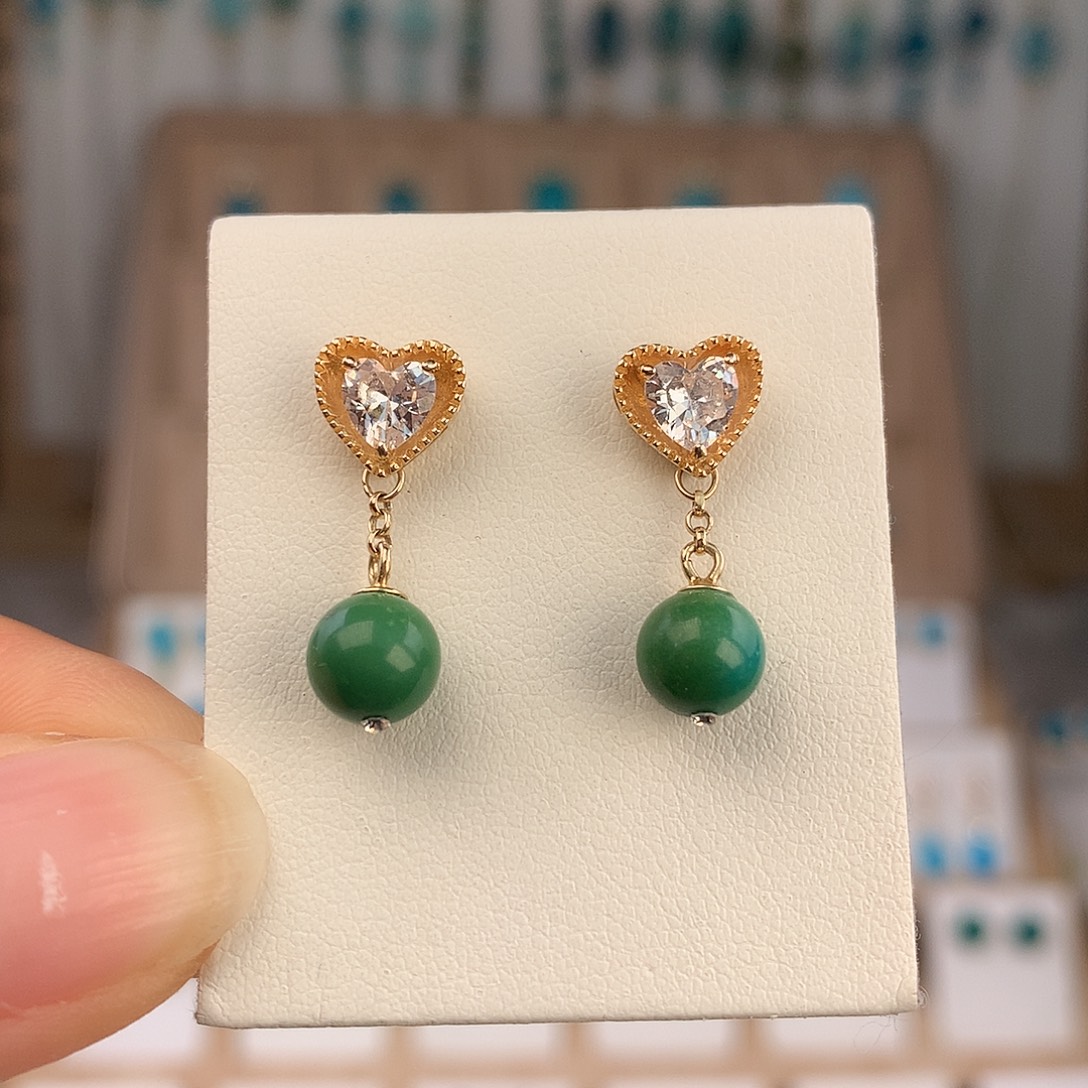 绿松石银S925镶嵌耳饰