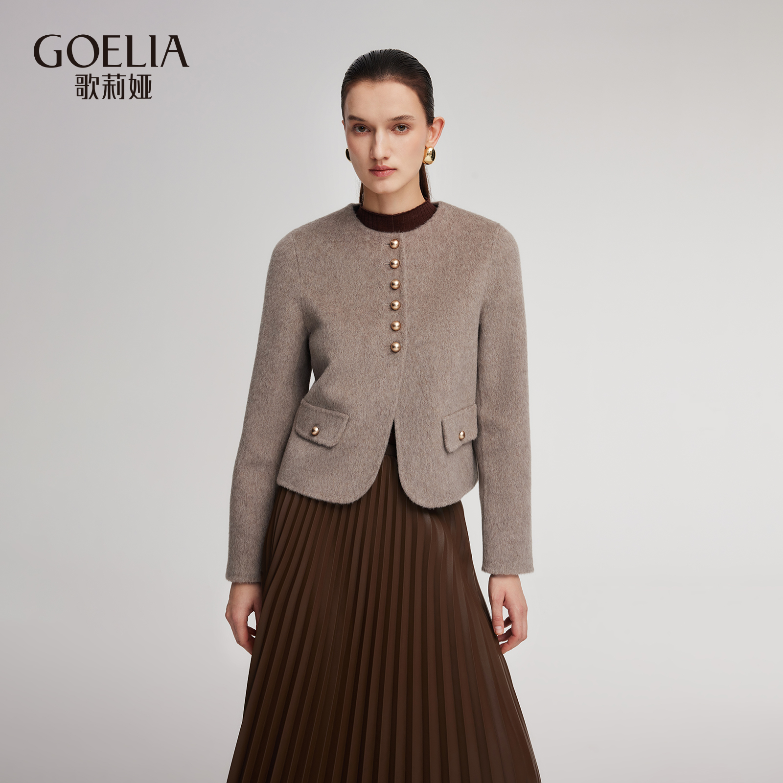 歌莉娅绵羊毛小香风圆领外套冬季新款圆领保暖宽松女装1ENC6E3V0