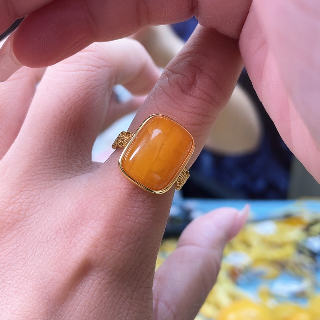 银S925镶嵌琥珀珠宝奇石H23