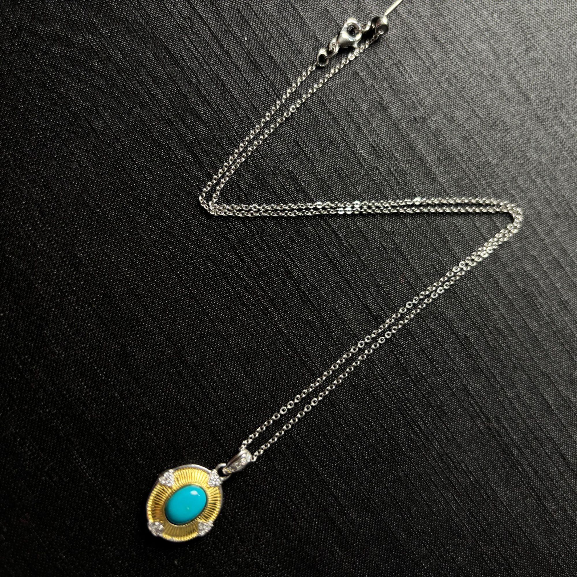 【YZ专属】S925睡美人双色旦面绿松石吊坠6*8mm-XZ0141BZ