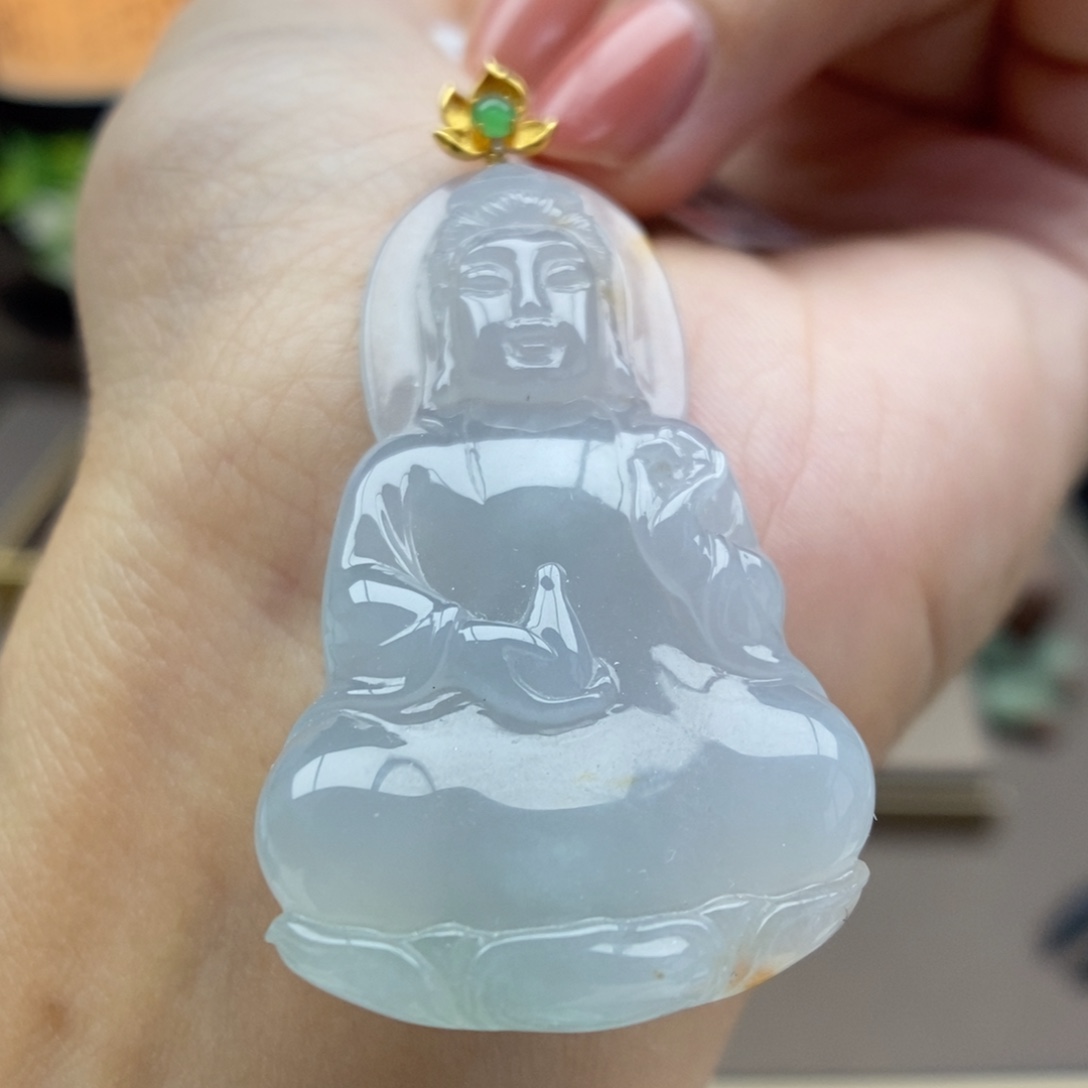 翡翠18K金镶嵌颈饰吊坠44