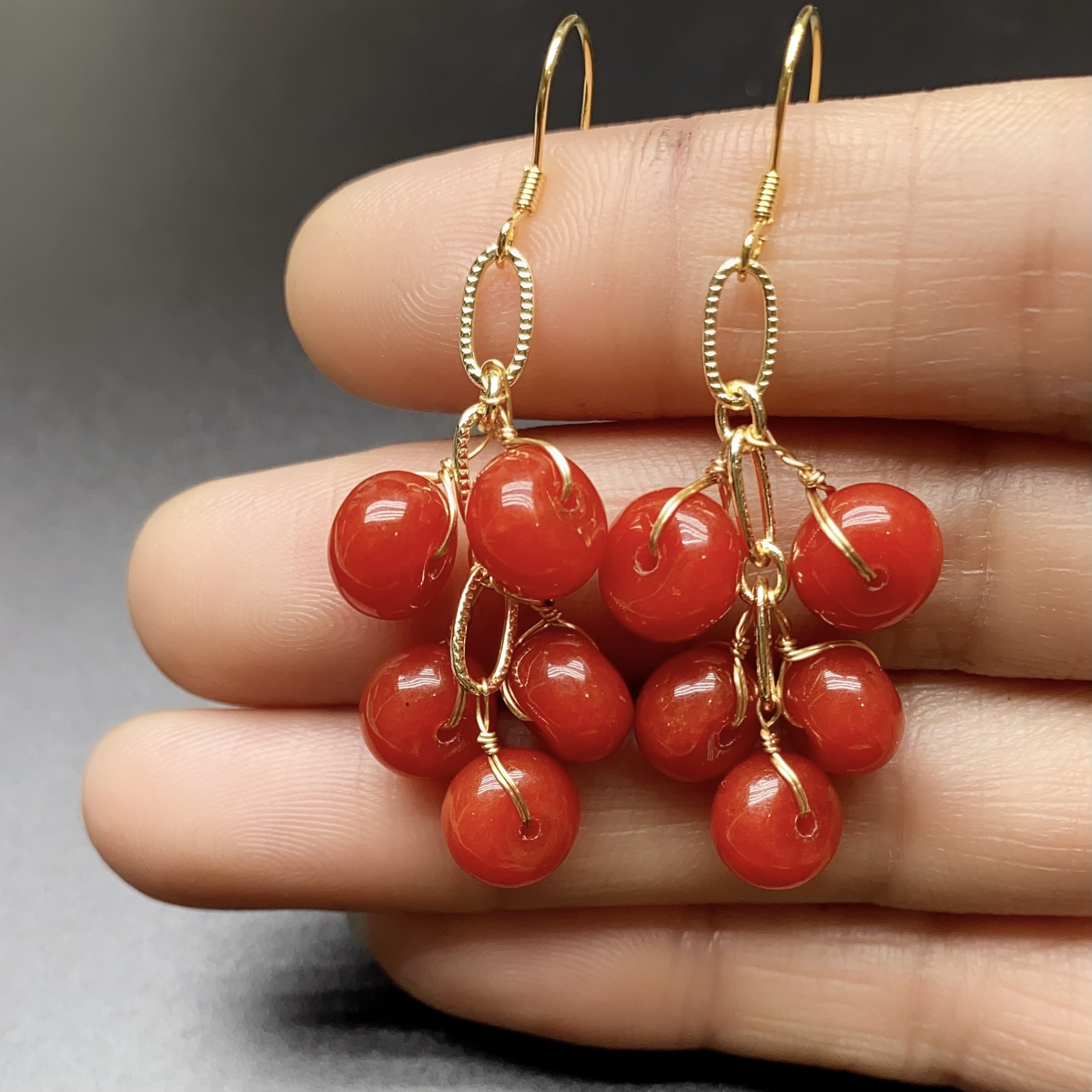 925银耳钩红玛瑙新中式算盘珠风格耳饰百搭耳坠T07