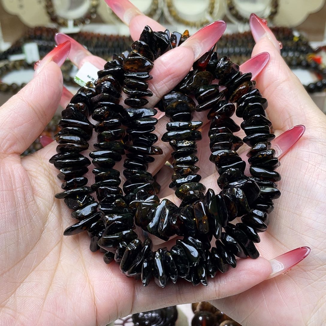 琥珀未镶嵌裸石抚顺琥珀随型长链