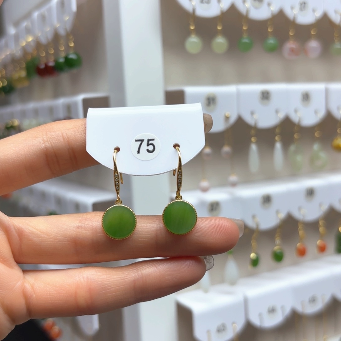 和田玉银S925镶嵌耳饰2