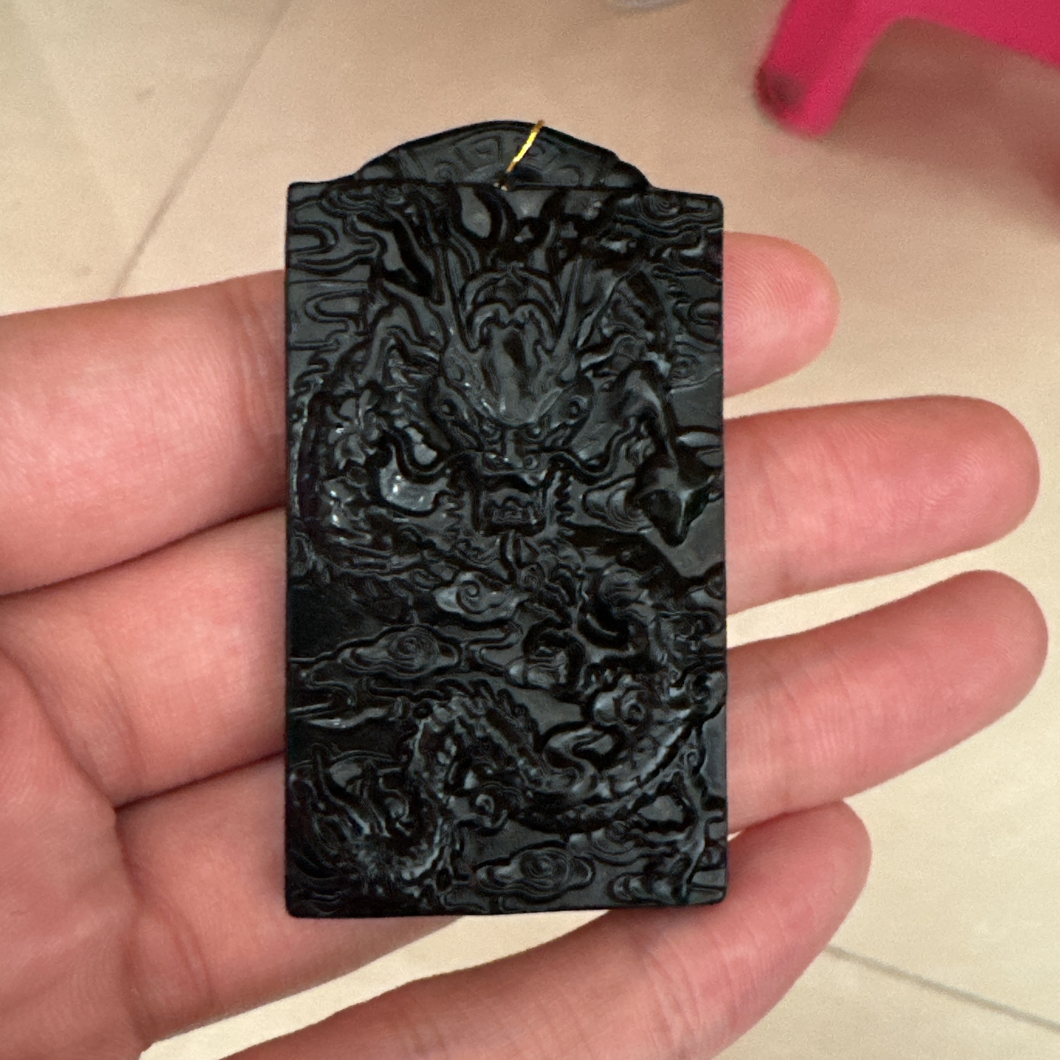 天然缅料A货 十级黑龙牌挂件1225